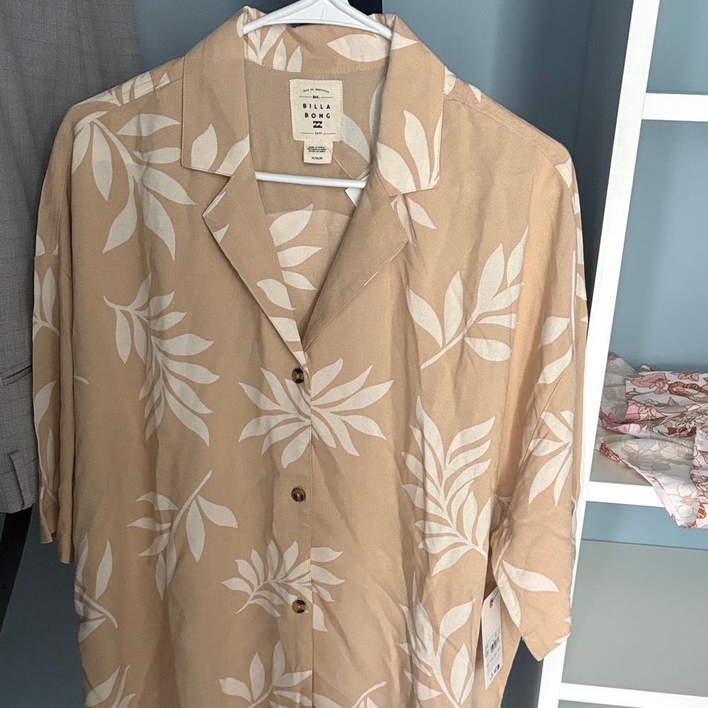 Billabong Beige Leaf Print Men's Shirt